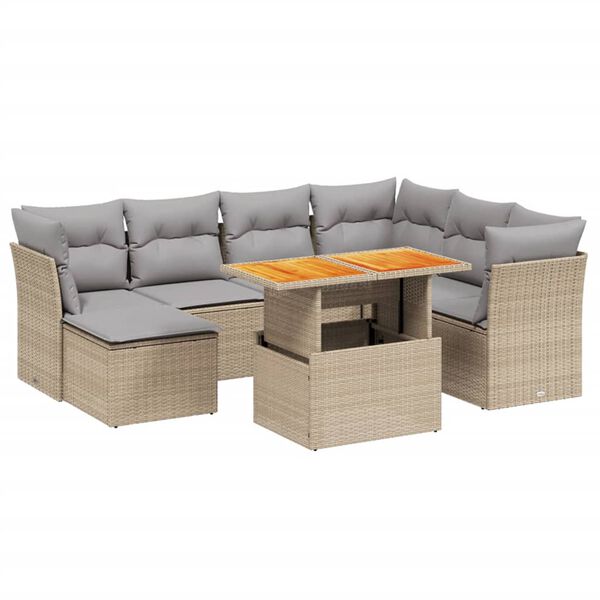 vidaXL Set Divano da Giardino 8 pz con Cuscini Beige in Polyrattan