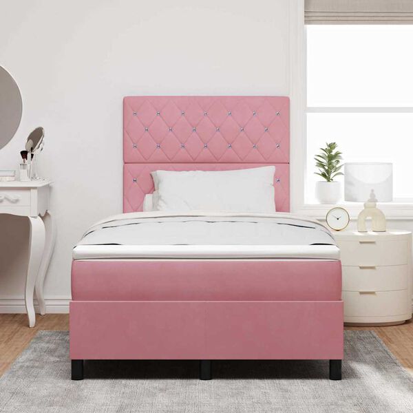 vidaXL Letto a Sorgente LED con materasso Rosa 120 x 190 cm Tessuto