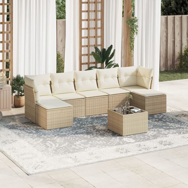vidaXL Set Divano da Giardino 8 pz con Cuscini Beige in Polyrattan