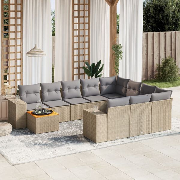 vidaXL Set Divani da Giardino 11 pz con Cuscini Beige in Polyrattan