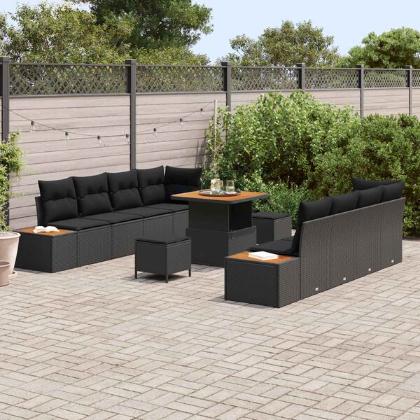 vidaXL Set Divano da Giardino 11 pcs Nero polyrattan