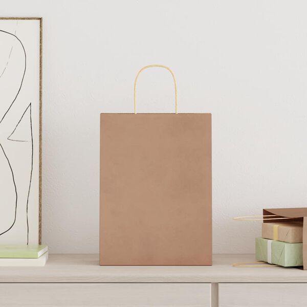 vidaXL Sacchetti di Carta 50 pz con Manici Marrone 26x12x35 cm