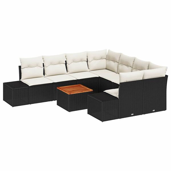 vidaXL Set Divano da Giardino 9 pcs Nero e bianco