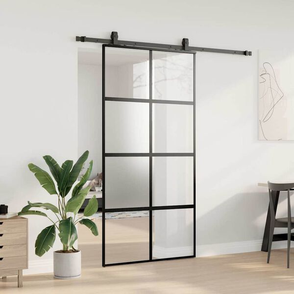 vidaXL Porta Scorrevole Ferramenta Nera 102,5x205 cm Vetro Temperato