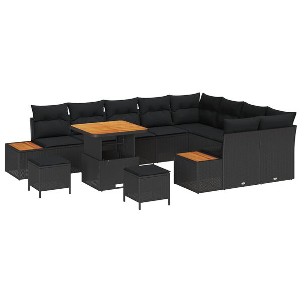 vidaXL Set Divano da Giardino con cuscino Nero Poly Rattan
