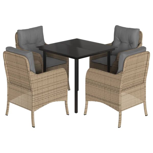 vidaXL Set da Pranzo da Giardino 5 pz con Cuscini Beige in Polyrattan