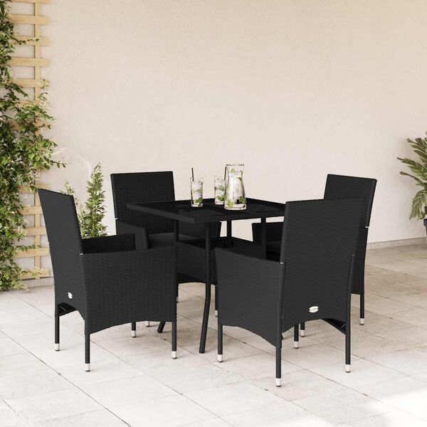 vidaXL Set da Pranzo da Giardino con Cuscini 5 pz Polyrattan e Vetro