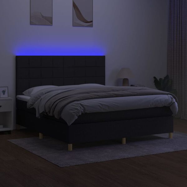 vidaXL Letto a Molle con Materasso e LED Nero 160x200 cm in Tessuto