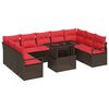 vidaXL Set Divano da Giardino 10 pcs Marrone e Rosso Poly Rattan