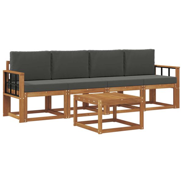 vidaXL Set di divani da esterno con cuscino 5 pcs Naturale e Antracite