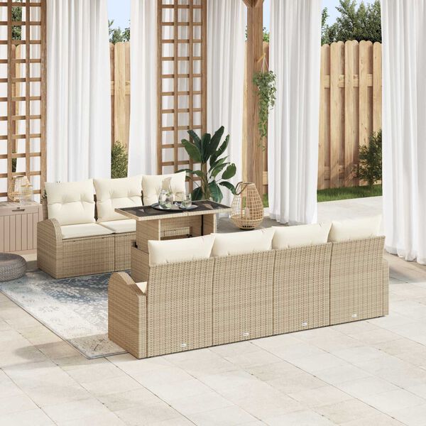 vidaXL Set Divano da Giardino 8 pcs Beige Rattan in Polipropilene