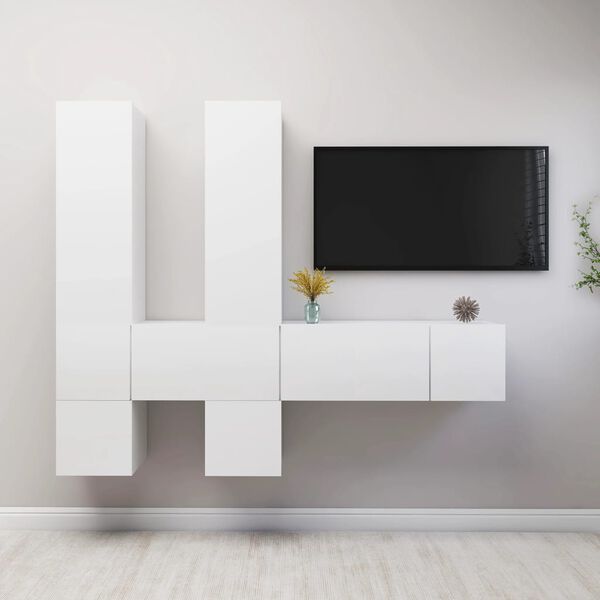 vidaXL Set Mobili Porta TV 7 pz Bianco in Legno Multistrato