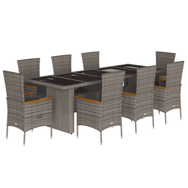 vidaXL Set da Pranzo da Giardino 9 pz con Cuscini in Polyrattan Grigio