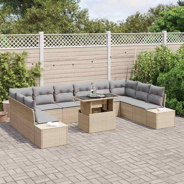 vidaXL Set Divano da Giardino 11 pcs Beige Poly Rattan