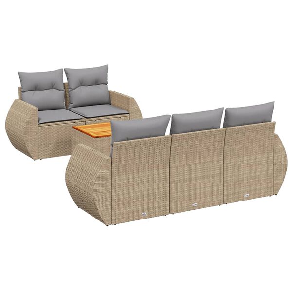 vidaXL Set Divano da Giardino 6 pz con Cuscini Beige in Polyrattan