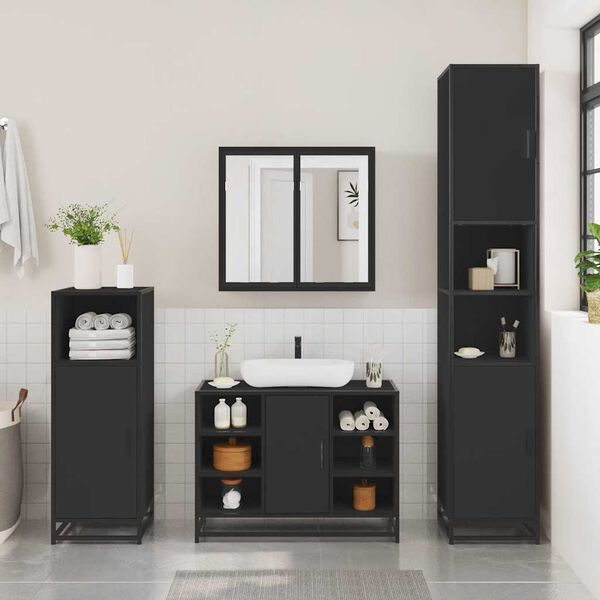 vidaXL Set Mobili da Bagno 2 pz Nero in Legno Multistrato