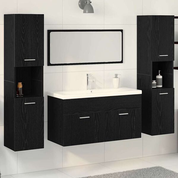 vidaXL Set di mobili per il bagno 4 pcs Rovere Nero Legno multistrato