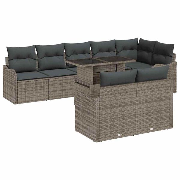 vidaXL Set Divano da Giardino 9 pcs Grigio Rattan in Polipropilene