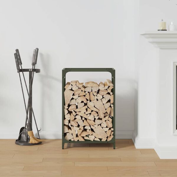 vidaXL Rastrelliera per Legna da Ardere Verde Oliva 44x28x65 cm