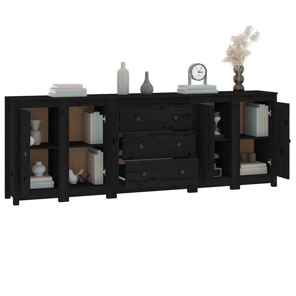 vidaXL Credenza Nera 230x35x80 cm in Legno Massello di Pino