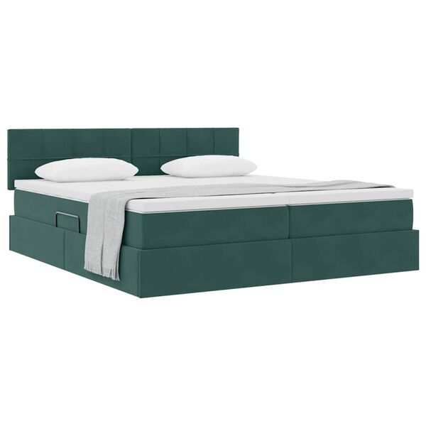 vidaXL Letto con Contenitore con materasso Verde Scuro 90 x 200 cm
