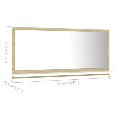 vidaXL Specchio Bagno Bianco e Rovere Sonoma 80x10,5x37 cm Multistrato
