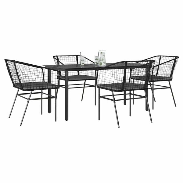 vidaXL Set da Pranzo da Giardino con Cuscini 5 pz Polyrattan Vetro