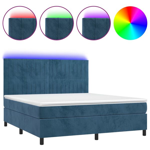 vidaXL Letto a Molle con Materasso e LED Blu Scuro 160x200 cm