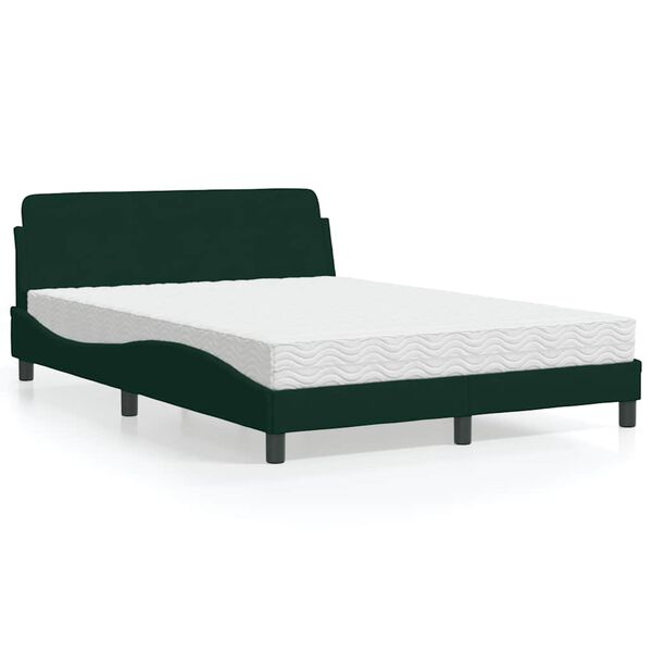 vidaXL Letto con Materasso Dover Verde Scuro 140x190 cm in Velluto