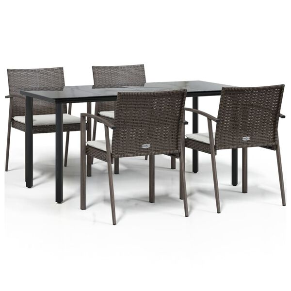 vidaXL Set Pranzo da Giardino 5pz con Cuscini in Polyrattan e Acciaio