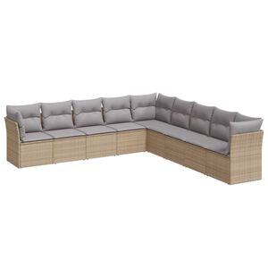 vidaXL Set Divano da Giardino 9 pz con Cuscini Beige in Polyrattan