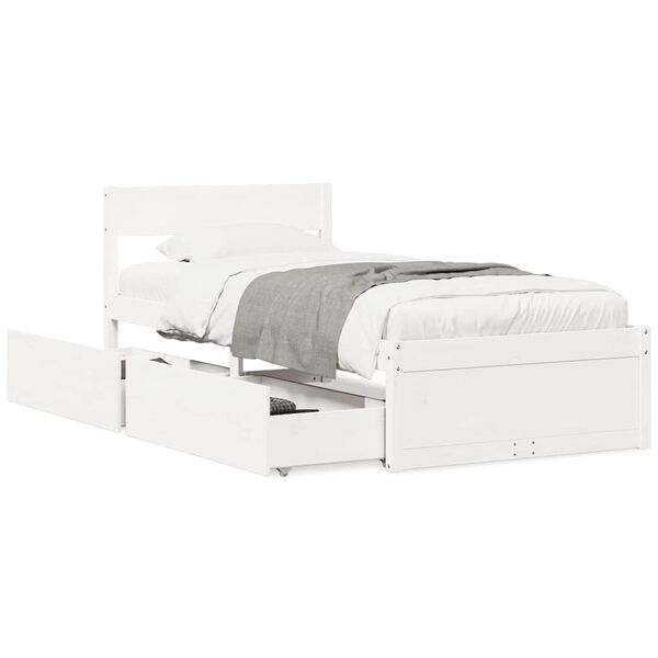 vidaXL Letto senza Materasso Bianco 75x190 in Legno Massello di Pino
