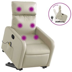 vidaXL Poltrona Alzapersona Reclinabile Massaggio Crema Similpelle