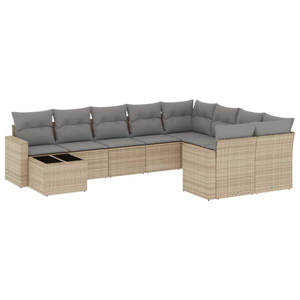 vidaXL Set Divano da Giardino 10 pz con Cuscini Beige in Polyrattan