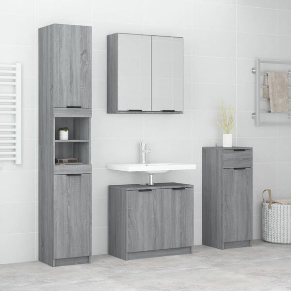 vidaXL Set Mobili da Bagno 4 pz Grigio Sonoma in Legno Multistrato