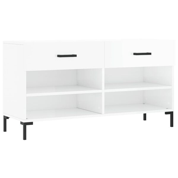 vidaXL Panca Porta Scarpe Bianco Lucido 102x35x55 cm Legno Multistrato