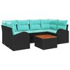 vidaXL Set Divano da Giardino 7 pz Nero e Turchese polyrattan
