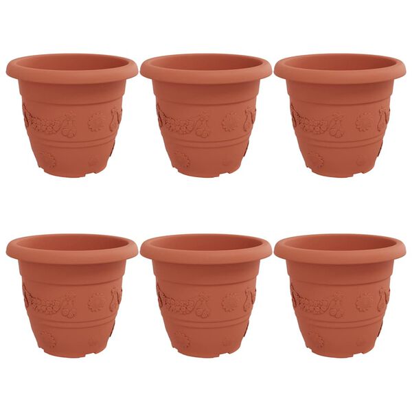 vidaXL Vaso Rotondo per Fiori 6 pcs Rosso Mattone &Oslash; 26 x 21.5 cm