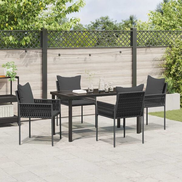 vidaXL Set da Pranzo per Giardino 5 pcs Nero e Grigio Rattan in PE