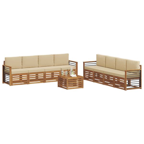vidaXL Set divani 9 pcs Naturale e Beige Legno di Acacia Massello