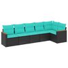 vidaXL Set Divani da Giardino 6 pz con Cuscini Nero in Polyrattan