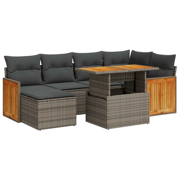 vidaXL Set Divani da Giardino 7pz con Cuscini Grigio Polyrattan Acacia