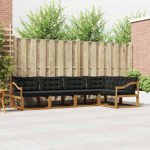 vidaXL Set di divani da esterno con cuscino 5 pcs Naturale e Nero