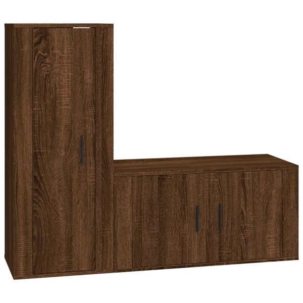 vidaXL Set Mobili Porta TV 2 pz Rovere Marrone in Legno Multistrato