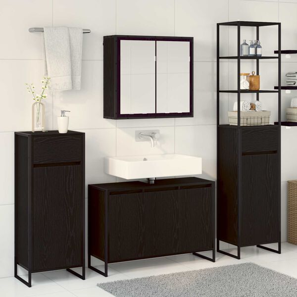 vidaXL Set di mobili per il bagno Rovere Nero Legno multistrato