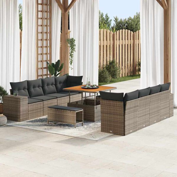 vidaXL Set Divano da Giardino con cuscino 11 pcs Grigio polyrattan
