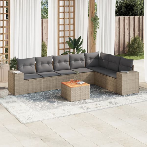 vidaXL Set Divano da Giardino 8 pz con Cuscini Beige in Polyrattan