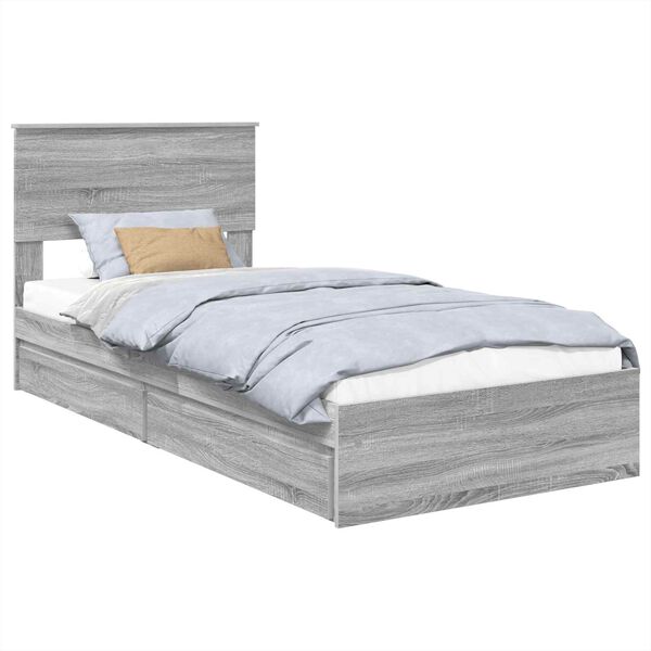 vidaXL Letto con Contenitore con testiera Grigio Sonoma 75 x 190 cm