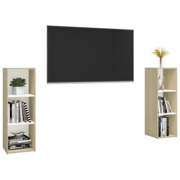 vidaXL Mobili TV 2 pz Bianco e Sonoma 107x35x37cm in Legno Multistrato