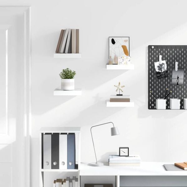 vidaXL Scaffali a Parete 4 pz Bianco Lucido 23x23,5x3,8 cm in MDF